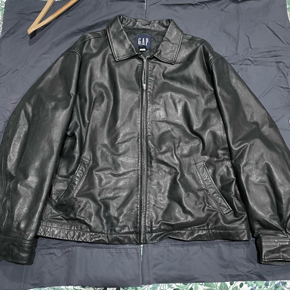 Vintage GAP Black Leather Bomber Jacket Extra Large XL